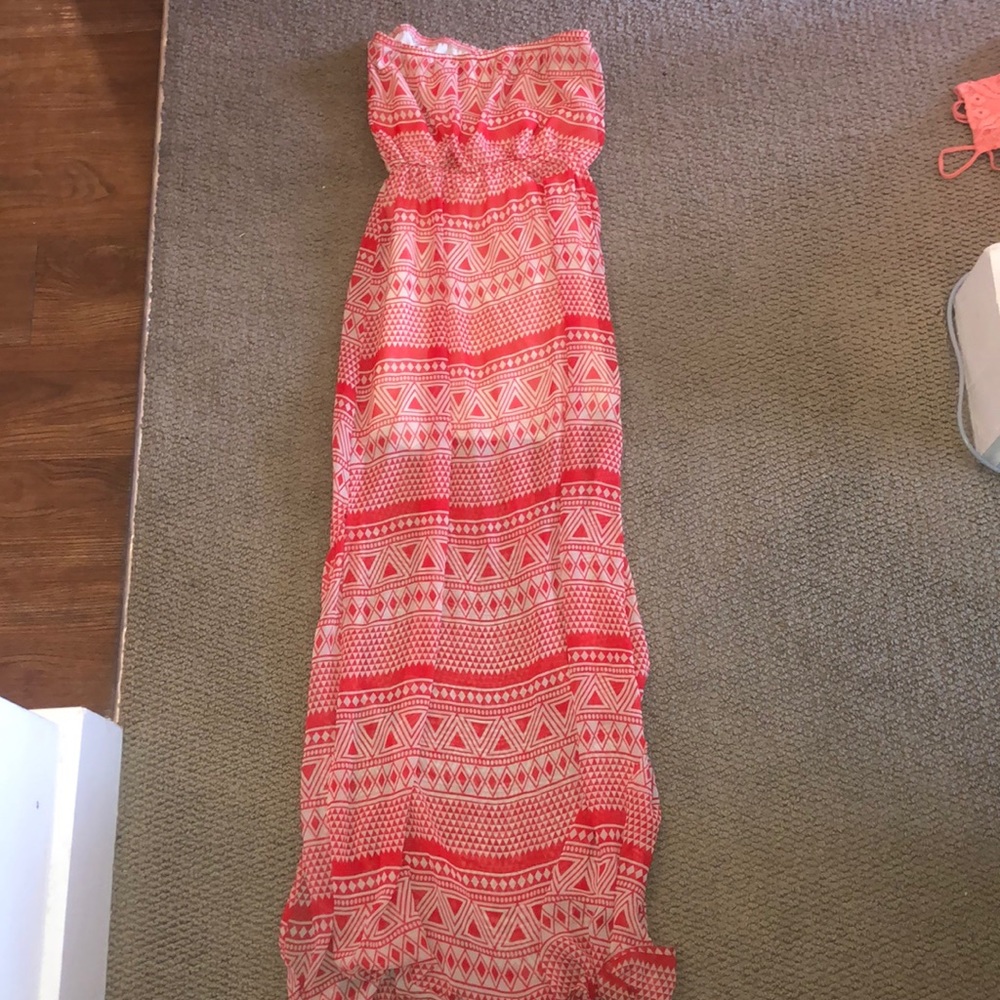 Red and white maxi dress.